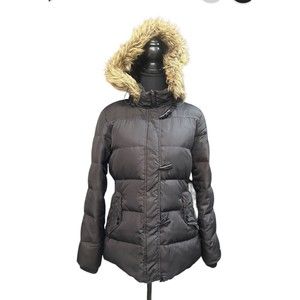 Tommy Hilfiger Winter Womens Removable Hood Jacket Black With Fur Size M